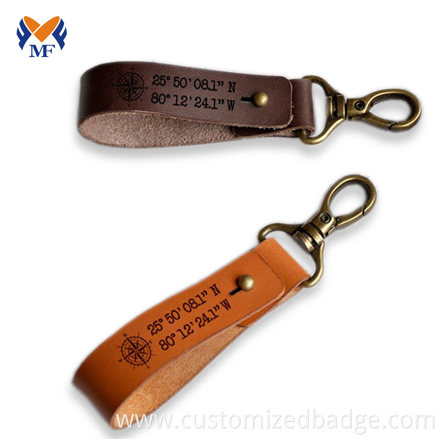 Leather Keychain With Coordinates